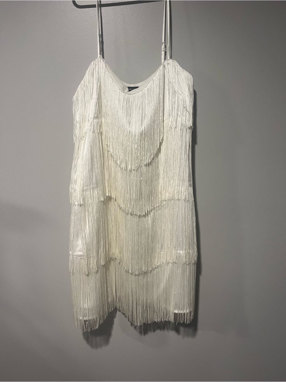 Abercrombie White Satin Fringe Mini Dress Tiered Skirt Small